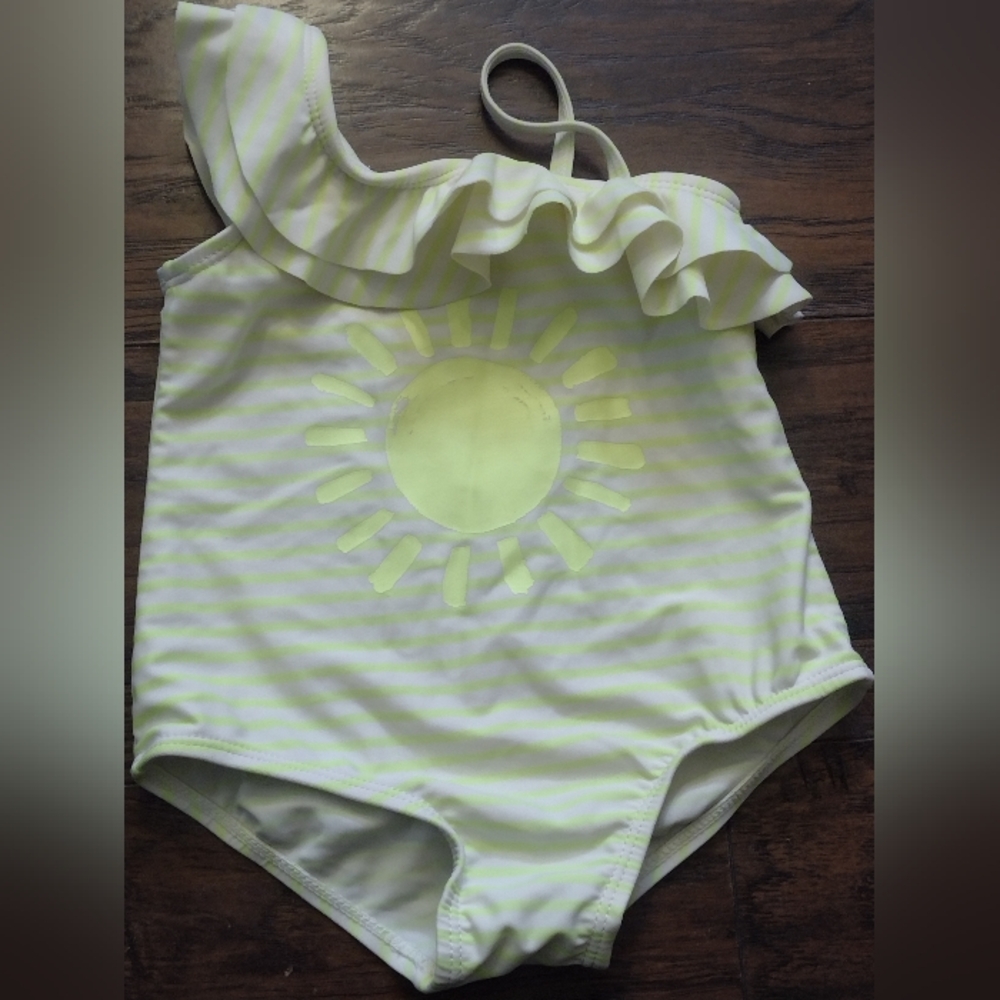 OshKosh B'gosh Yellow and White One Piece Swimsuit with Ruffle Size 18M